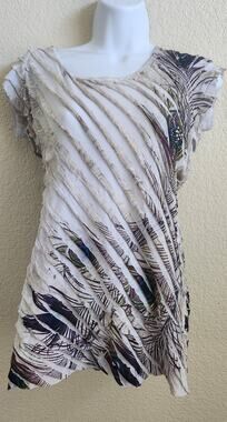 Studio Y Beige Striped Floral Print Rhinestone Top Small Lightweight Soft